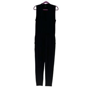 Theory Nane Black Jersey‎ Pima Cotton Modal Sleeveless Surplice Jumpsuit Medium